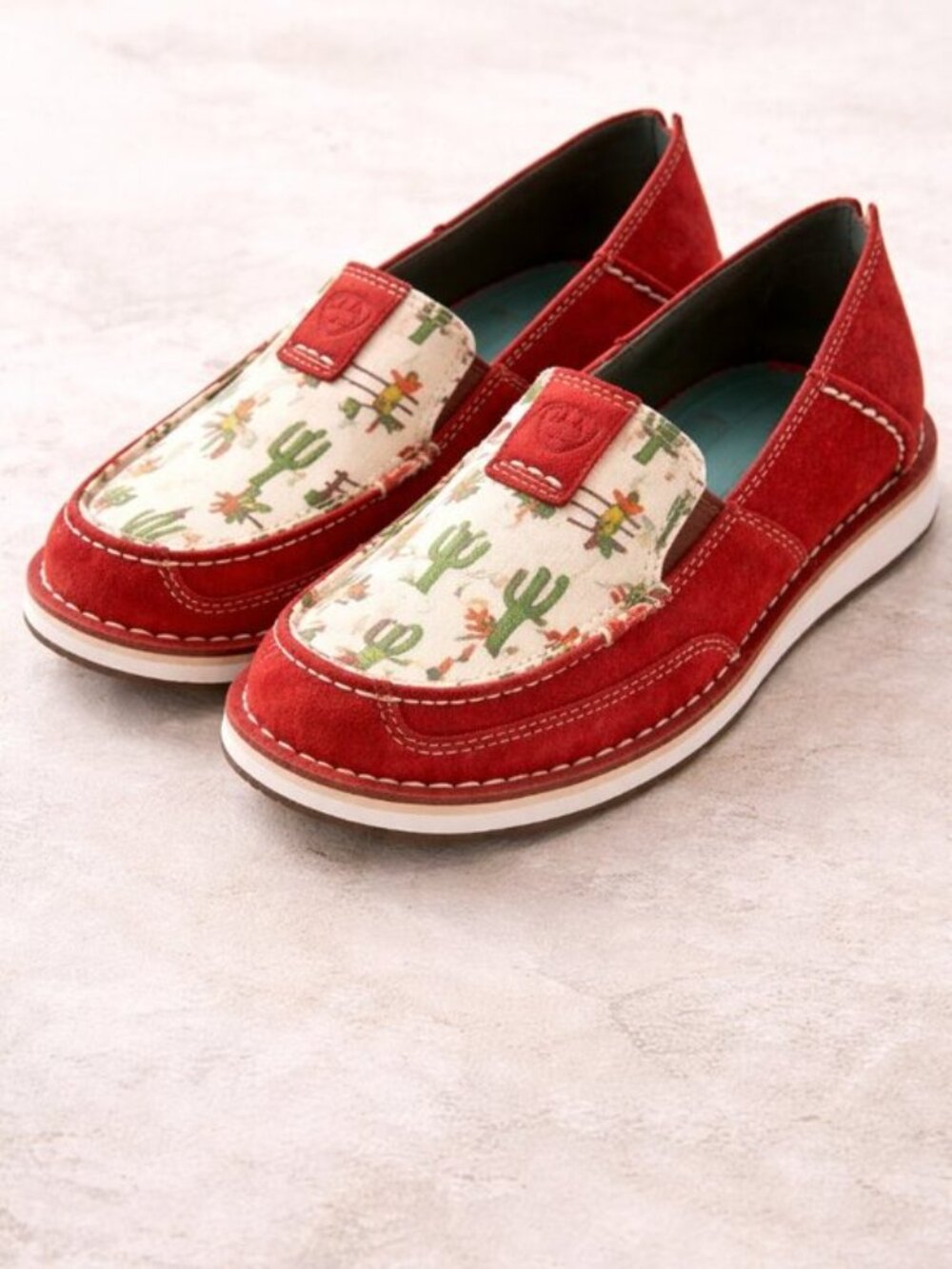 🌵Ariat Cruiser Roper Cowgirl Cactus Slip-Ons | Red Suede Western Shoes 8.5